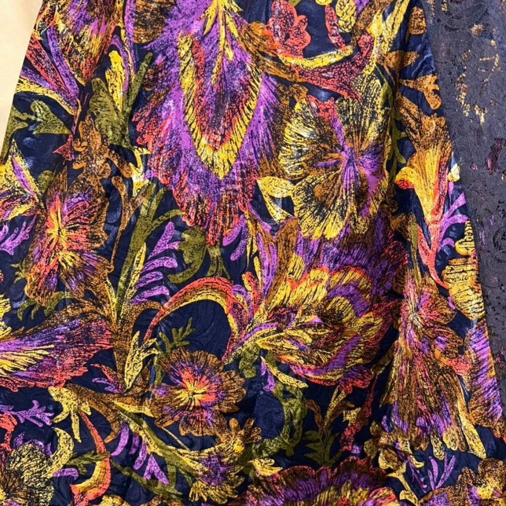 Vintage Lingerie purple gold brown floral leaves lace slip dress L - Picture 2 of 5